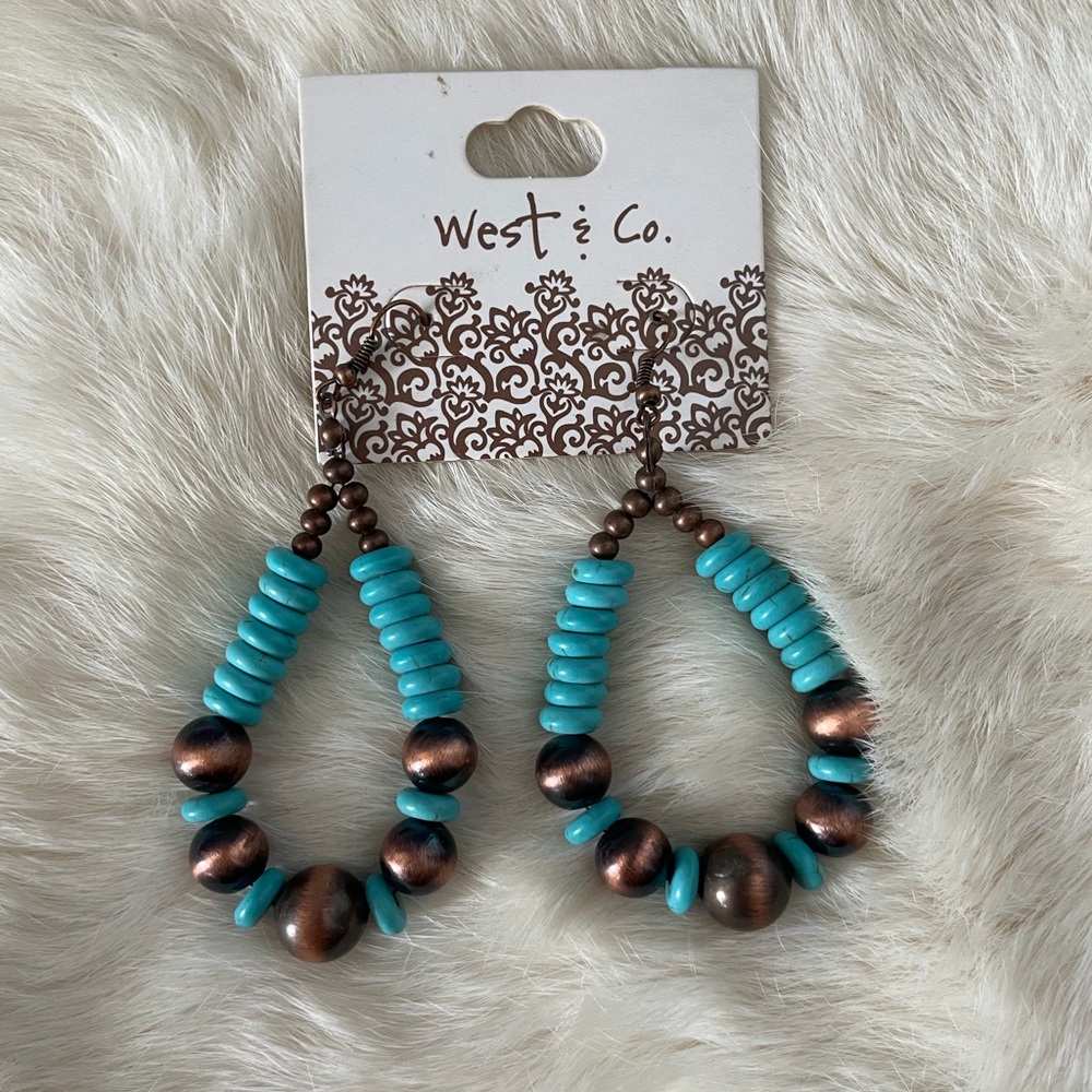 West & Co Earrings, Brown & Turquoise, Never Worn